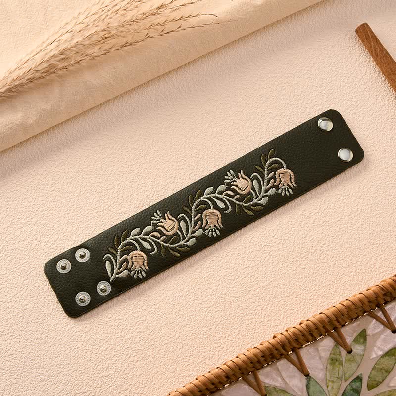 Buddha Stones Leather Hand-woven Braided White Flower Vine Protection Buckle Bracelet - image 5