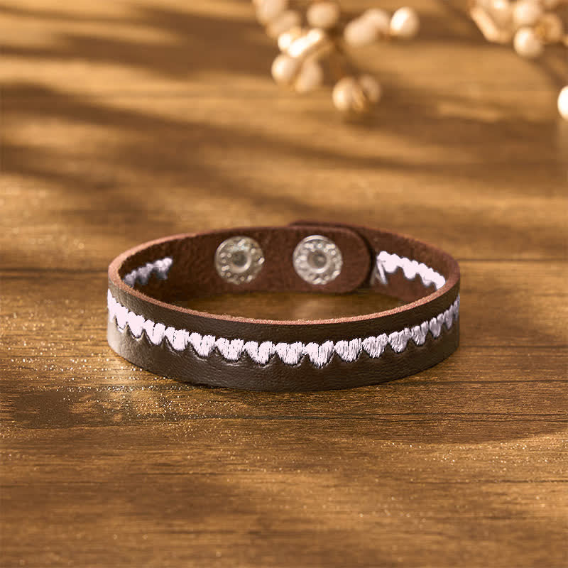 Buddha Stones Adjustable Leather Love Heart Embroidered Protection Buckle Bracelet - image 16