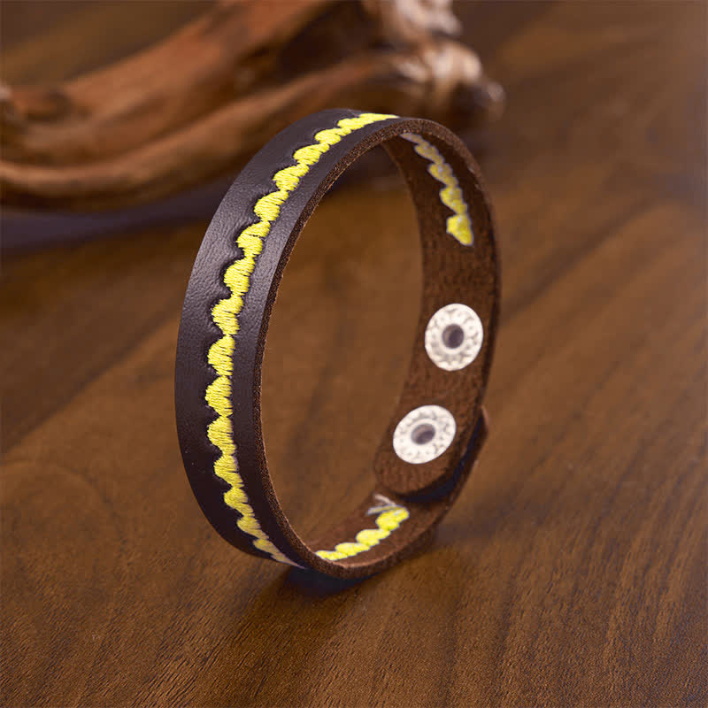 Buddha Stones Adjustable Leather Love Heart Embroidered Protection Buckle Bracelet - Yellow(Wrist Circumference: Approx. 6.7–7.5 in / 17–19 cm) - image 8