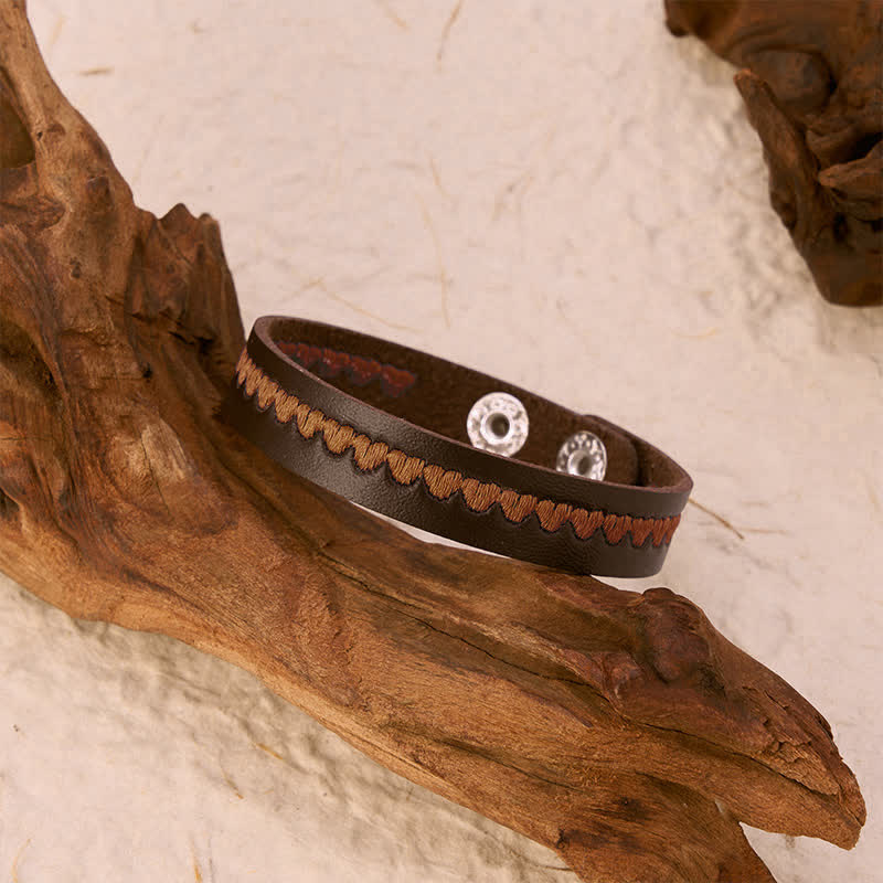 Buddha Stones Adjustable Leather Love Heart Embroidered Protection Buckle Bracelet - image 25
