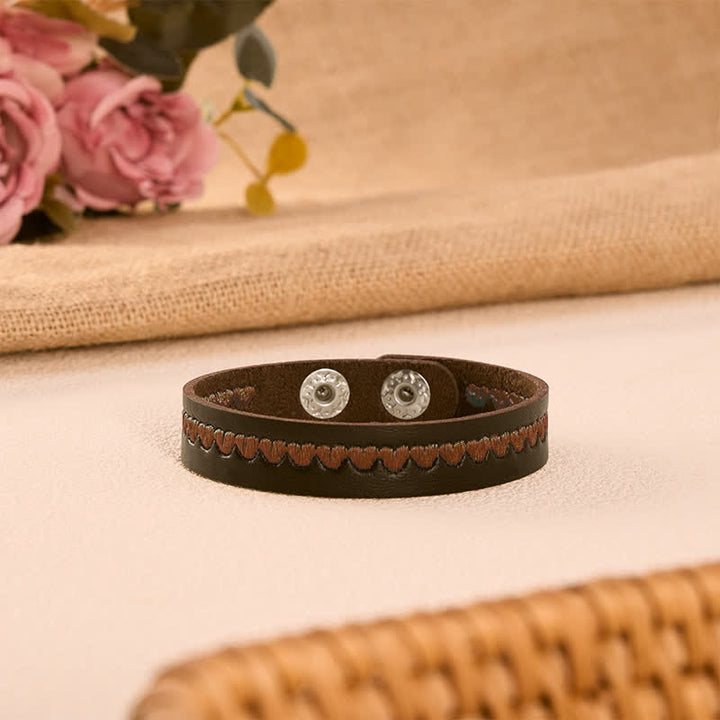 Buddha Stones Adjustable Leather Love Heart Embroidered Protection Buckle Bracelet - image 24