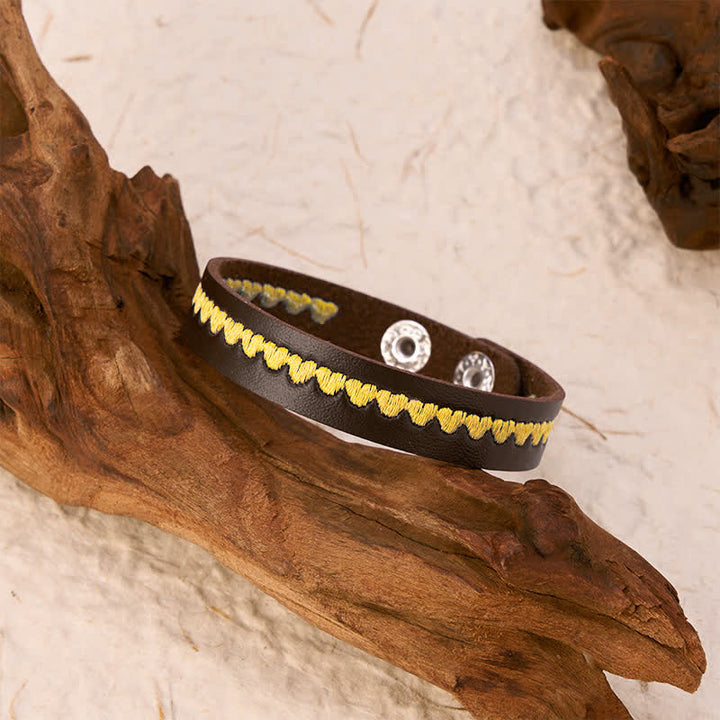 Buddha Stones Adjustable Leather Love Heart Embroidered Protection Buckle Bracelet - image 11