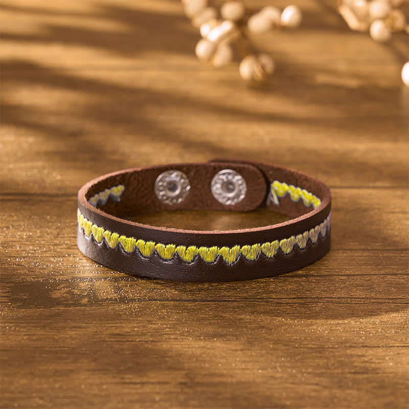 Buddha Stones Adjustable Leather Love Heart Embroidered Protection Buckle Bracelet - image 9