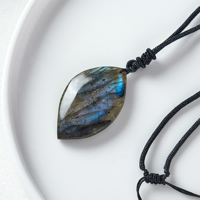 Buddha Stones Labradorite Leaf Design Intuition Braided Rope Necklace - image 3