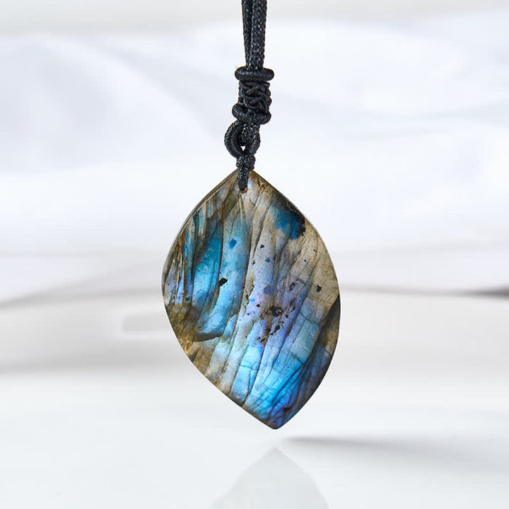 Buddha Stones Labradorite Leaf Design Intuition Braided Rope Necklace - Approx. 4-5 cm - image 1
