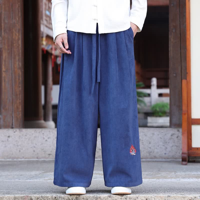 Buddha Stones Fall Winter Casual Vintage Drawstring Embroidery Solid Long Pants Men's Straight Leg Pants With Pockets - SteelBlue - US/UK/AU46，EU56 (5XL) - image 6