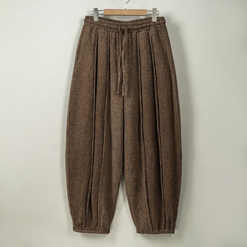 Buddha Stones Fall Winter Casual Vintage Drawstring Solid Long Pants Men's Harem Pants With Pockets - SaddleBrown - US/UK/AU46，EU56 (5XL) - image 0