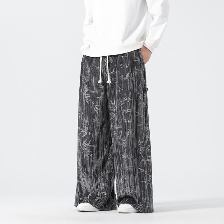 Buddha Stones Fall Winter Casual Boho Drawstring Abstract Bamboo Long Pants Men's Straight Leg Pants With Pockets - DimGray - US/UK/AU44，EU54 (4XL) - image 0
