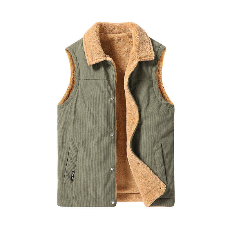 Buddha Stones Fall Winter Casual Vintage Button-Up Solid Corduroy Tank Top Men's Vest With Pockets - DarkOliveGreen - US/UK/AU46，EU56 (6XL) - image 0
