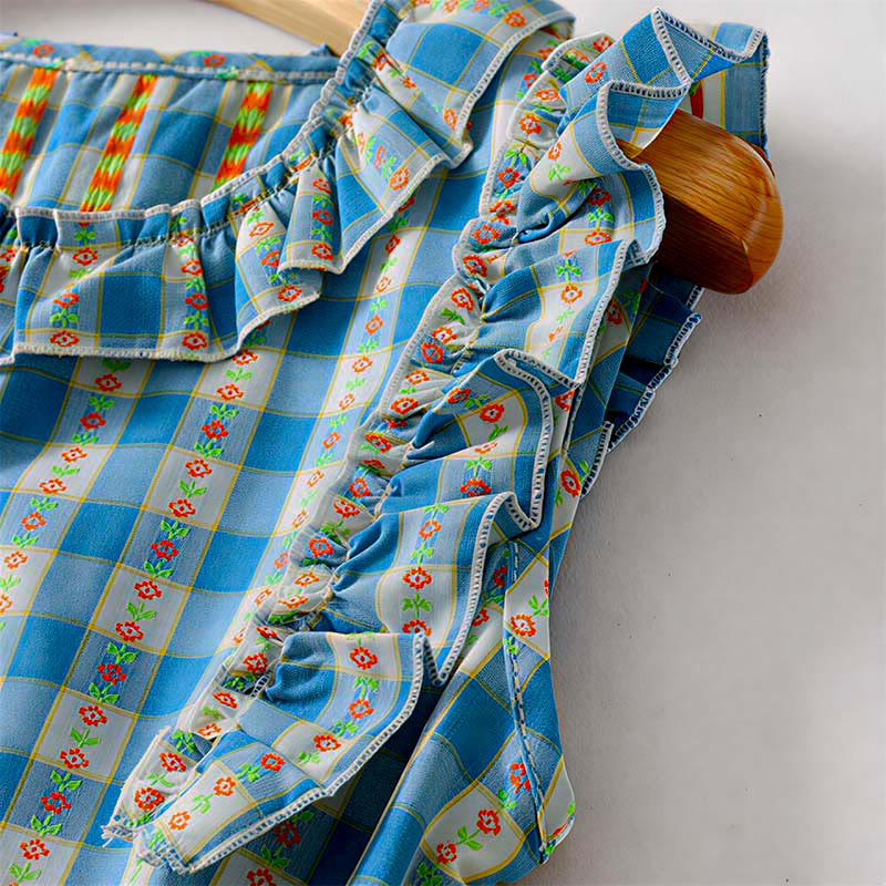 Buddha Stones Summer Button-Up Drawstring Gingham Women's Summer Sleeveless Dress With Pockets - image 3