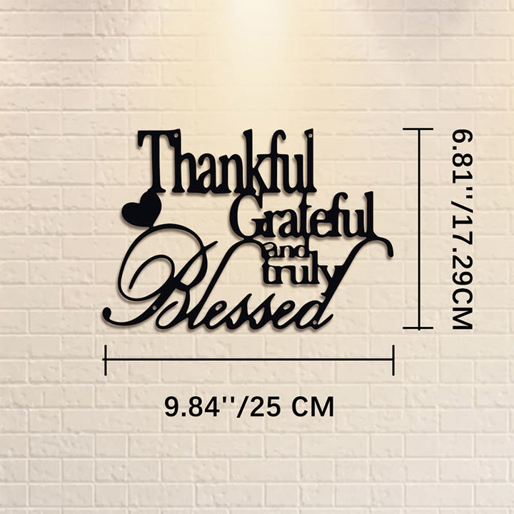 Buddha Stones Thankful Grateful Truly Blessed Matte Black Metal Wall Decor - Approx. 25cm x 8.55cm x 0.1cm / 9.84in x 3.37in x 0.04in - image 2