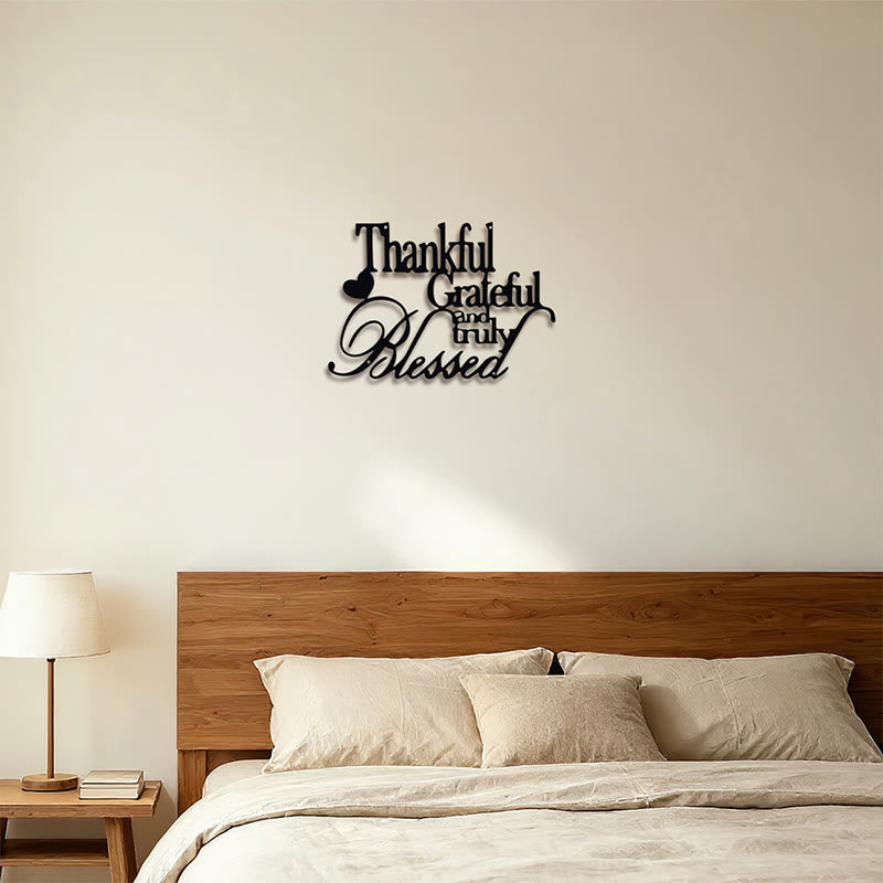 Buddha Stones Thankful Grateful Truly Blessed Matte Black Metal Wall Decor - image 9