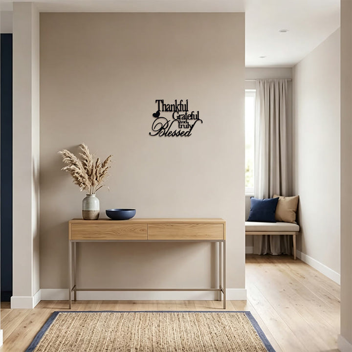 Buddha Stones Thankful Grateful Truly Blessed Matte Black Metal Wall Decor - image 7