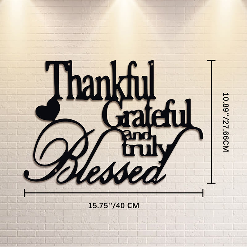 Buddha Stones Thankful Grateful Truly Blessed Matte Black Metal Wall Decor - Approx. 40cm x 13.68cm x 0.1cm / 15.75in x 5.39in x 0.04in - image 8