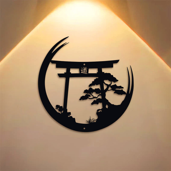 Buddha Stones Matte Black Torii And Pine Metal Meaningful Symbols Wall Art - image 0