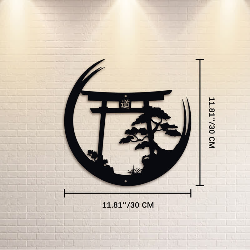 Buddha Stones Matte Black Torii And Pine Metal Meaningful Symbols Wall Art - Approx. 30cm x 30cm x 0.1cm / 11.81in x 11.81in x 0.04in - image 4