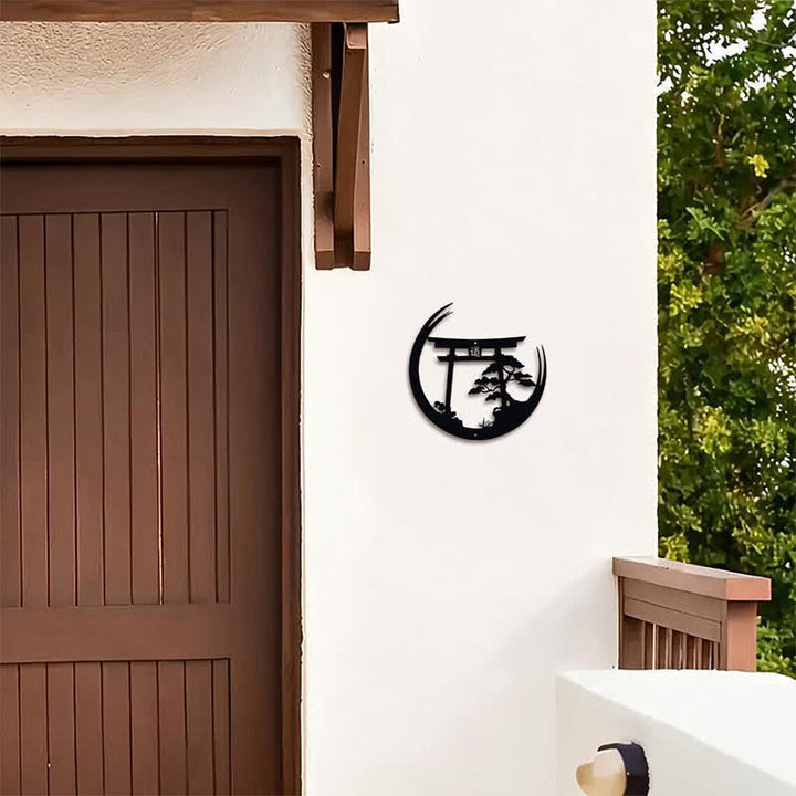 Buddha Stones Matte Black Torii And Pine Metal Meaningful Symbols Wall Art - image 3