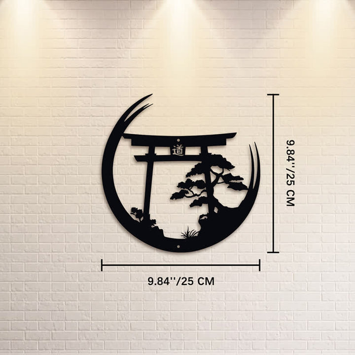 Buddha Stones Matte Black Torii And Pine Metal Meaningful Symbols Wall Art - Approx. 25cm x 25cm x 0.1cm / 9.84in x 9.84in x 0.04in - image 2