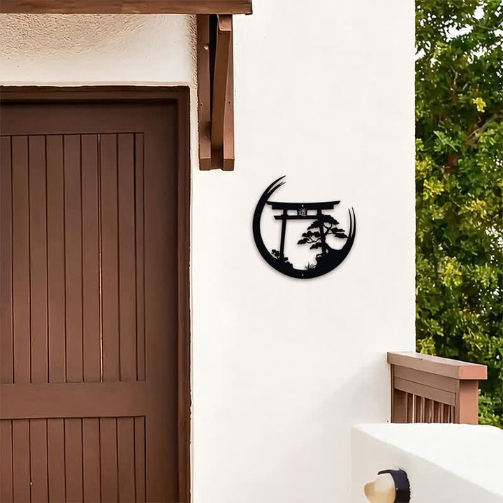 Buddha Stones Matte Black Torii And Pine Metal Meaningful Symbols Wall Art - image 5