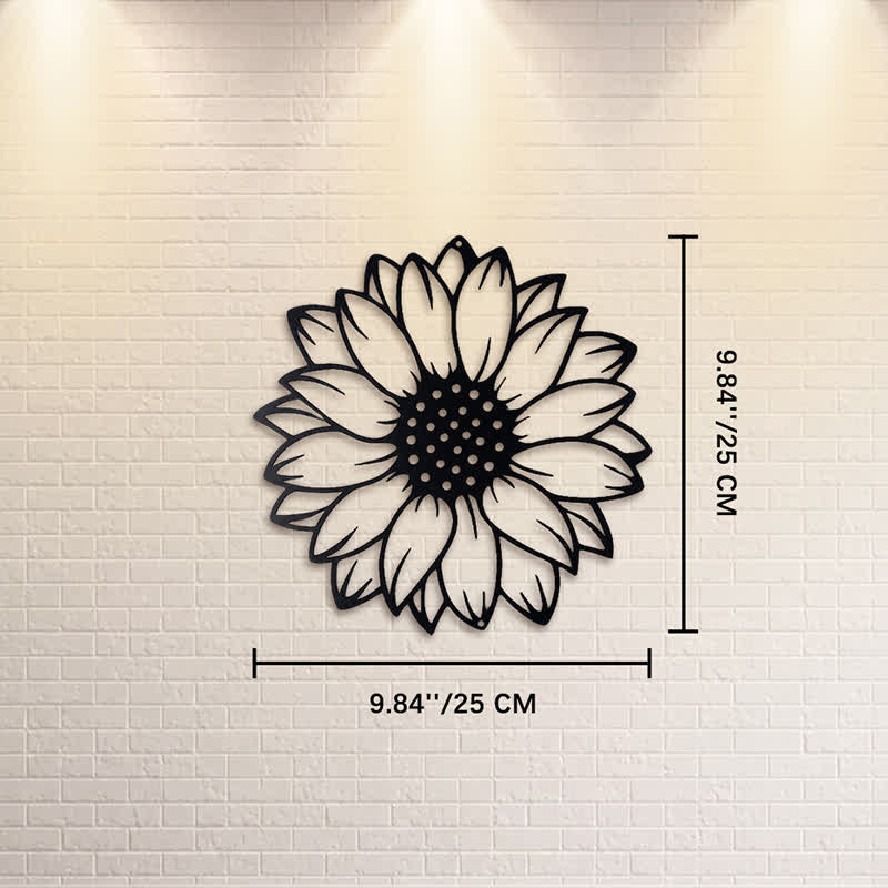 Buddha Stones Round Floral Sunflower Energy Iron Metal Wall Decor - Black - Approx. 25cm x 25cm x 0.1cm / 9.84in x 9.84in x 0.04in - image 2