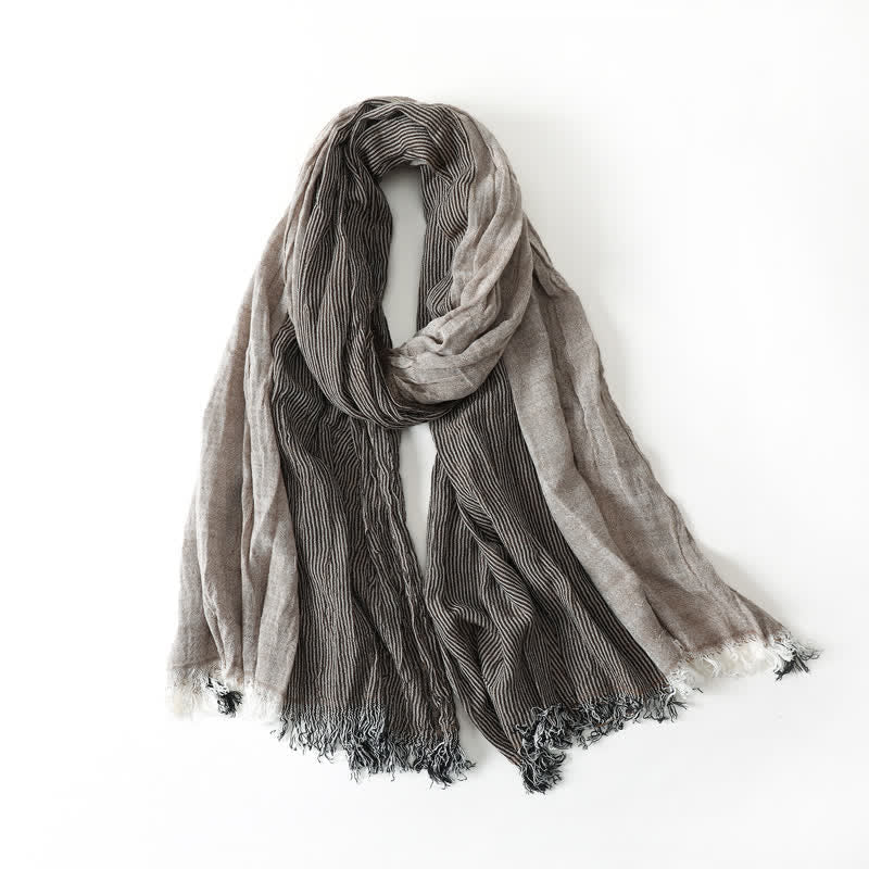 Buddha Stones Spring Fall Two Tone Olive Brown Crinkled Tassel Women's Scarf - LightGrey - image 6