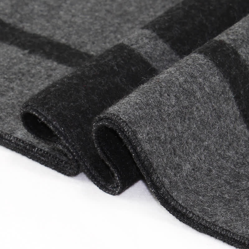 Buddha Stones Fall Winter Classic Black Gray Check Wrap Men's Scarf - image 3