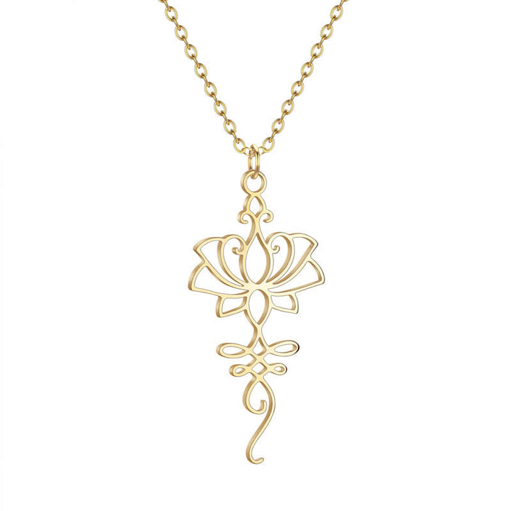 Buddha Stones Hollow Lotus Titanium Steel Protection and Purity Necklace - image 5
