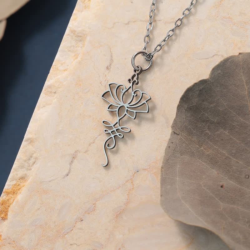 Buddha Stones Hollow Lotus Titanium Steel Protection and Purity Necklace - image 1