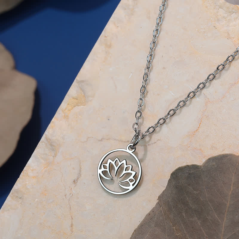 Buddha Stones Round Cutout Lotus Titanium Steel Protection and Enlightenment Necklace - image 1