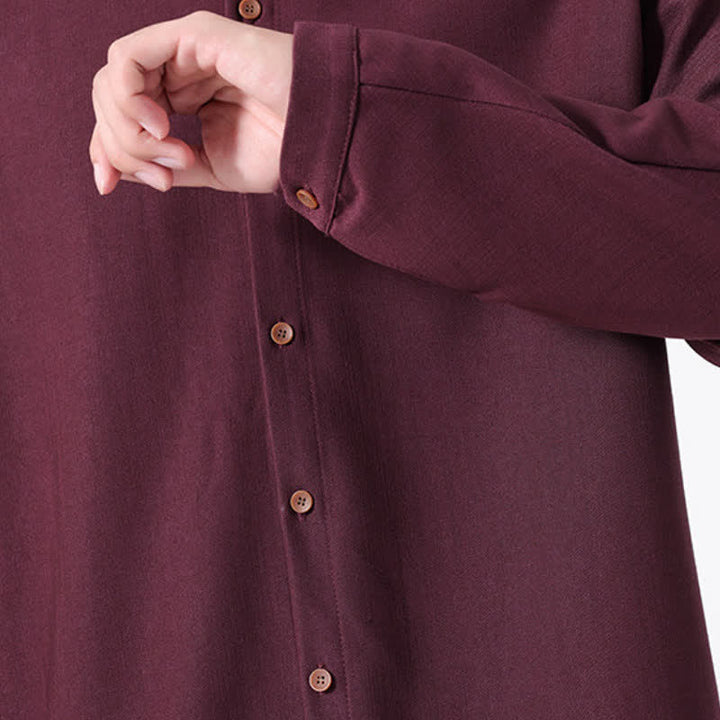 Buddha Stones Spring Casual Tang Style Button-Up Solid Men's Long Sleeve Shirts - image 28