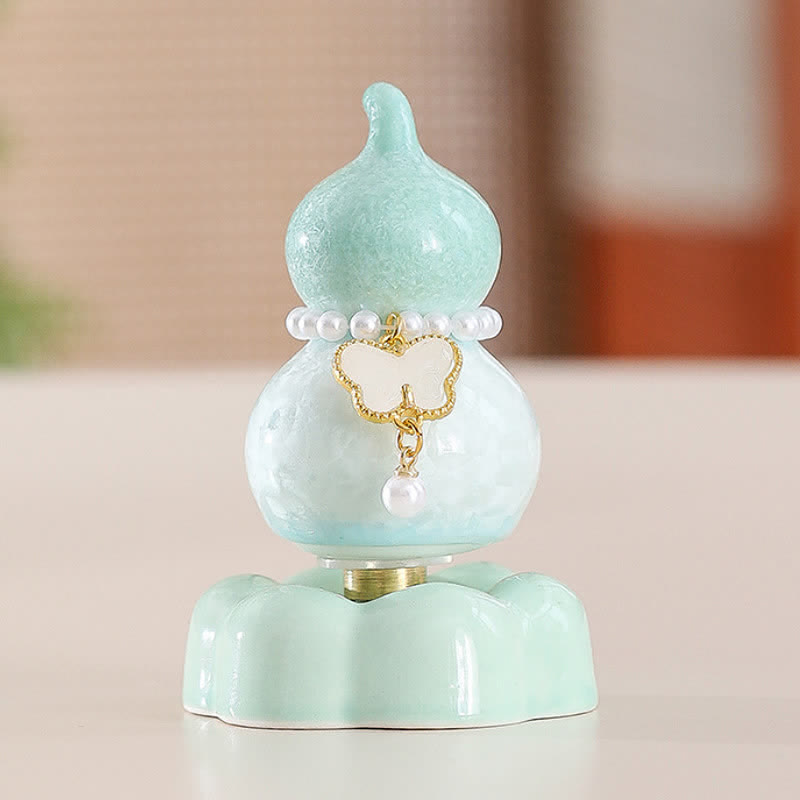 Buddha Stones Ceramic Butterfly Gourd Rotating Mindful Living Decor - Gourd Green+White Butterfly+Green Base - image 25