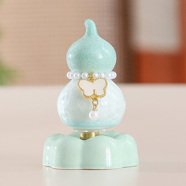 Buddha Stones Ceramic Butterfly Gourd Rotating Mindful Living Decor - Gourd Green+White Butterfly+Green Base - image 25