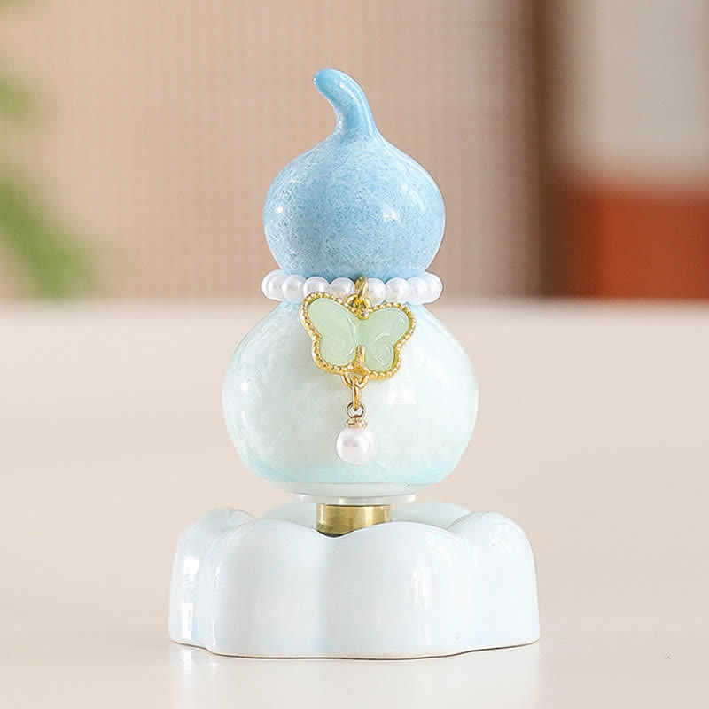 Buddha Stones Ceramic Butterfly Gourd Rotating Mindful Living Decor - Gourd Light Blue+Light Green Butterfly+Blue Base - image 7