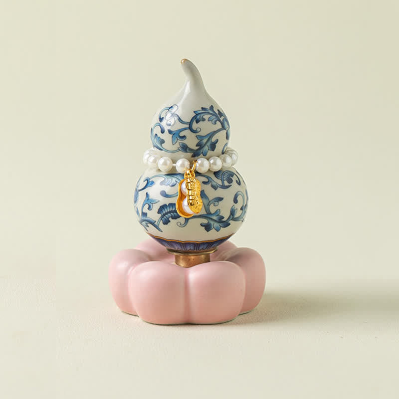 Buddha Stones Blue and White Ceramic Rotating Gourd Lotus Mindful Living Decor - Pink Base Approx. 4.8 cm × 4.8 cm × 8.5 cm - image 8