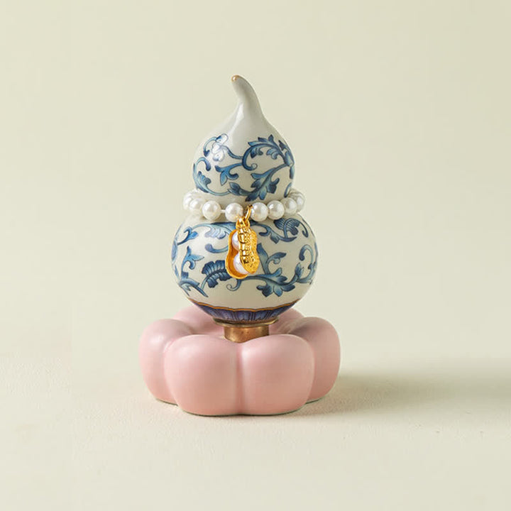 Buddha Stones Blue and White Ceramic Rotating Gourd Lotus Mindful Living Decor - Pink Base Approx. 4.8 cm × 4.8 cm × 8.5 cm - image 8