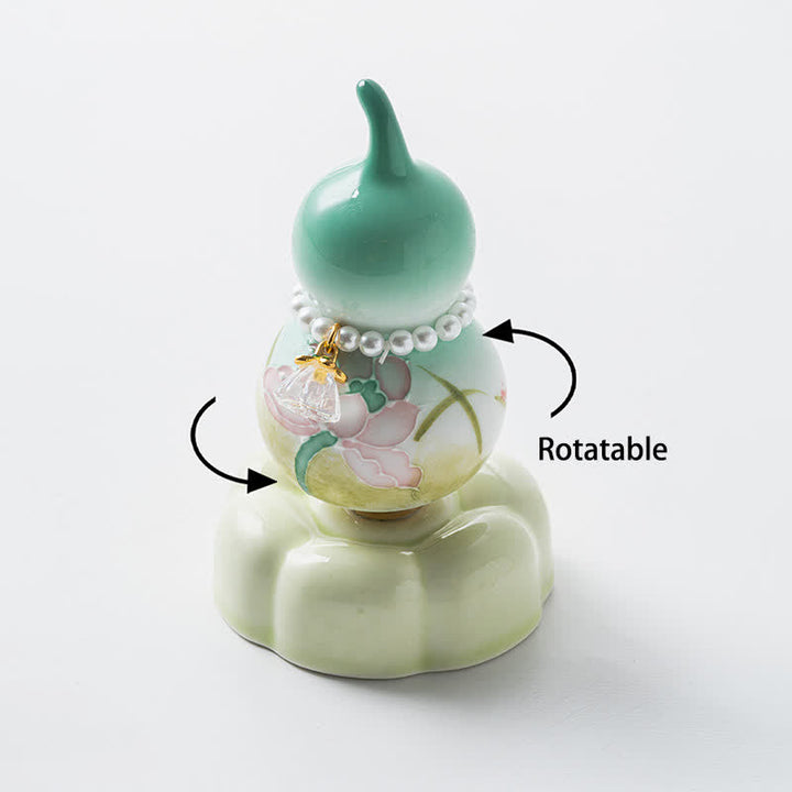 Buddha Stones Hand-Painted Ceramic Green Lotus Gourd Tea Pet Mindful Living Decor - Spinning Hand-Painted Gourd - Green Lotus - image 0
