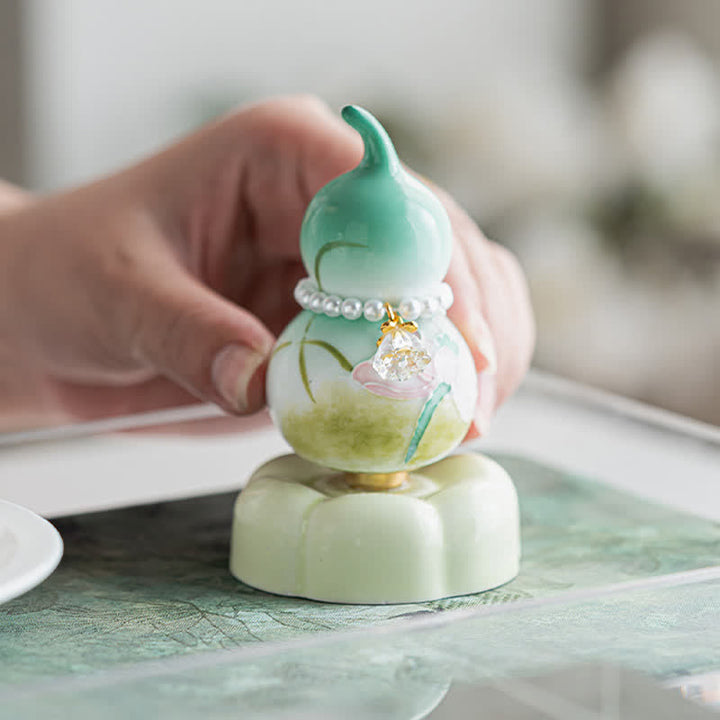 Buddha Stones Hand-Painted Ceramic Green Lotus Gourd Tea Pet Mindful Living Decor - image 2