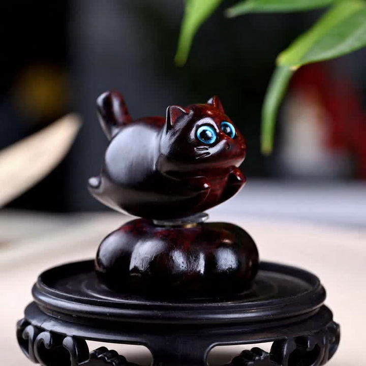 Buddha Stones Sandalwood Rotating Small Cat Tea Pet Meditation Cute Animal Decor - image 8