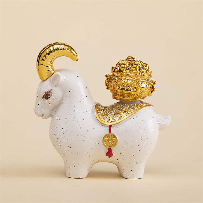 Buddha Stones Resin Zodiac Goat Sheep Prosperity Ingot Gourd Desk Accent Cute Animal Decor - White Goat Ingot - image 15