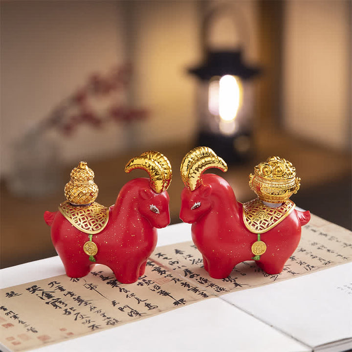 Buddha Stones Resin Zodiac Goat Sheep Prosperity Ingot Gourd Desk Accent Cute Animal Decor - image 14
