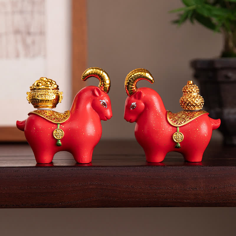 Buddha Stones Resin Zodiac Goat Sheep Prosperity Ingot Gourd Desk Accent Cute Animal Decor - image 13