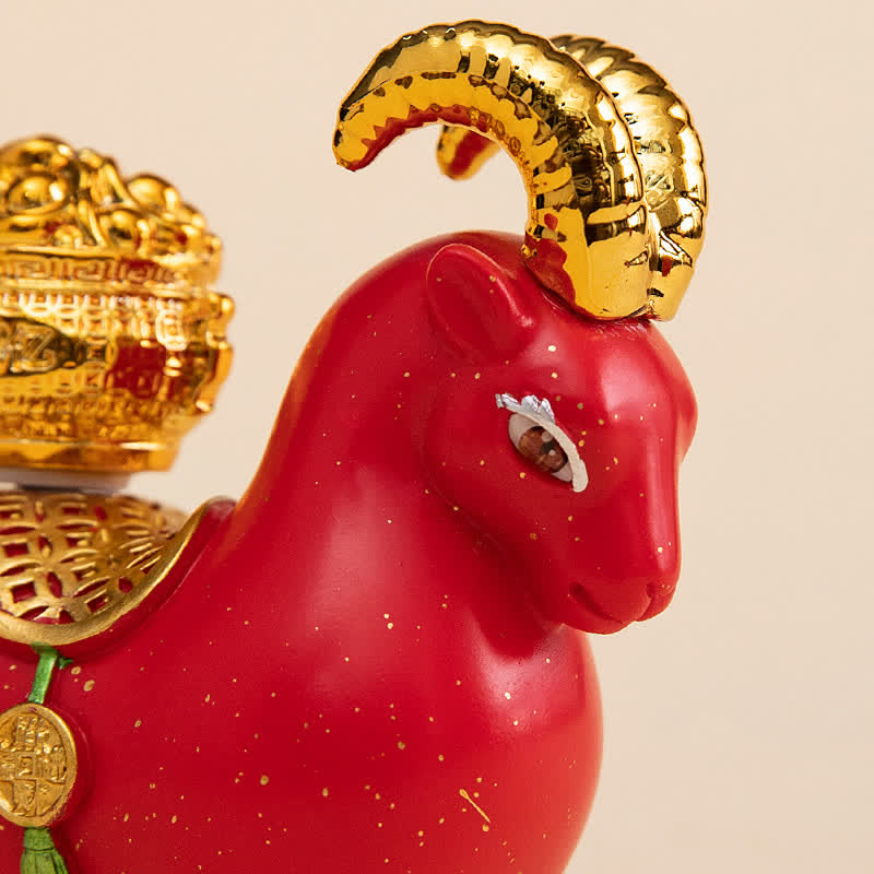 Buddha Stones Resin Zodiac Goat Sheep Prosperity Ingot Gourd Desk Accent Cute Animal Decor - image 4