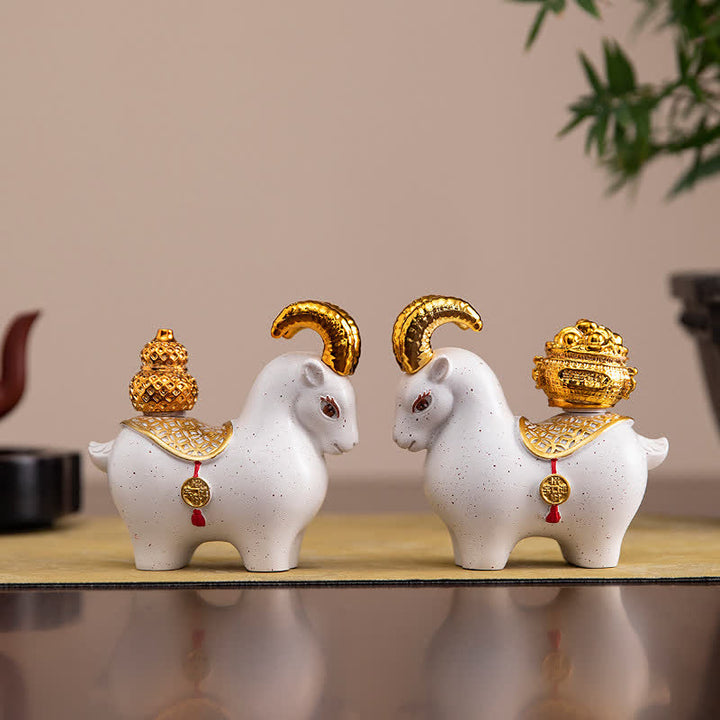 Buddha Stones Resin Zodiac Goat Sheep Prosperity Ingot Gourd Desk Accent Cute Animal Decor - image 18