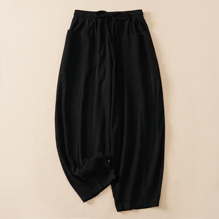 Buddha Stones Fall Winter Casual Drawstring Solid Cropped Pants Women's Harem Pants With Pockets - Black - US14, UK/AU18, EU46 (2XL) - image 7