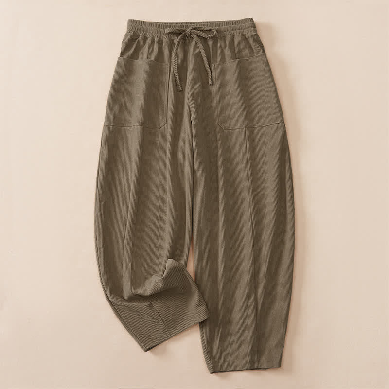 Buddha Stones Fall Winter Casual Drawstring Solid Cropped Pants Women's Harem Pants With Pockets - DarkKhaki - US14, UK/AU18, EU46 (2XL) - image 15