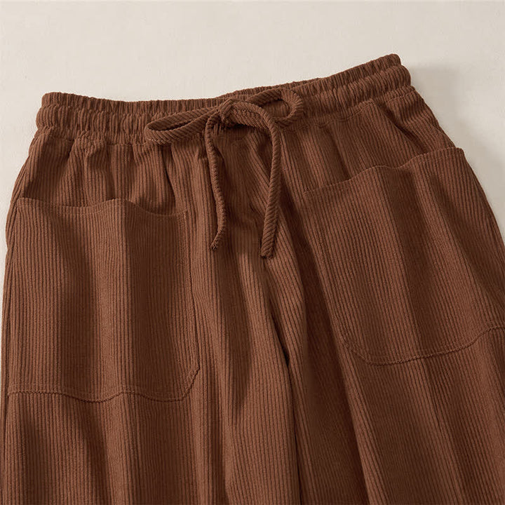 Buddha Stones Fall Winter Casual Drawstring Solid Cropped Pants Women's Harem Pants With Pockets - image 2