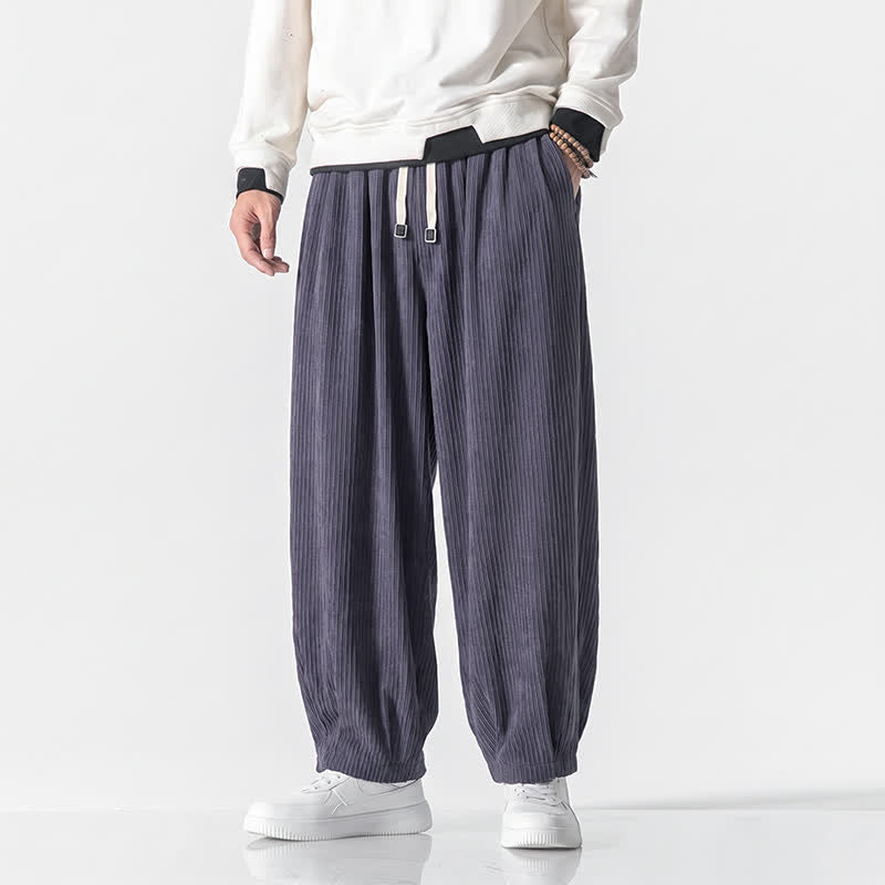 Buddha Stones Fall Winter Casual Vintage Drawstring Solid Ankle Pants Corduroy Men's Harem Pants With Pockets - DarkGray - US/UK/AU50, EU60 (6XL) - image 0