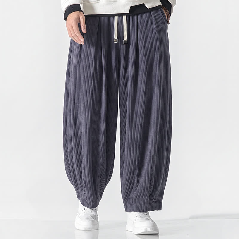 Buddha Stones Fall Winter Casual Vintage Drawstring Solid Ankle Pants Corduroy Men's Harem Pants With Pockets - image 1
