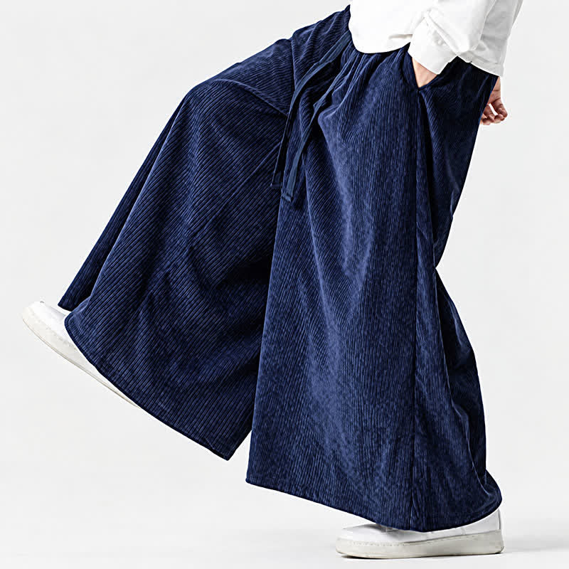 Buddha Stones Fall Winter Simple Classic Drawstring Solid Corduroy Ankle Pants Men's Wide Leg Pants With Pockets - image 6