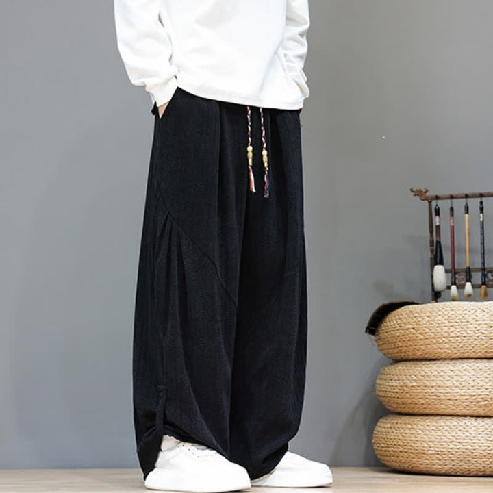 Buddha Stones Fall Winter Casual Boho Drawstring Solid Long Pants Corduroy Men's Harem Pants With Pockets - image 20